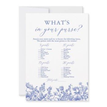 dusty blue what's in your purse bridal shower game invitation