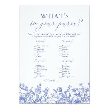 Dusty Blue What's In Your Purse Bridal Shower Game Invitation Front View