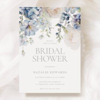 dusty blue & white floral bridal shower invitation