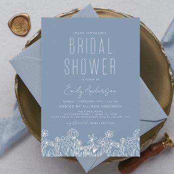 dusty blue wildflower bridal shower elegant  invitation