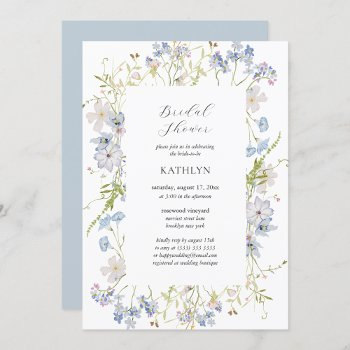 dusty blue wildflower whimsical bridal shower invitation