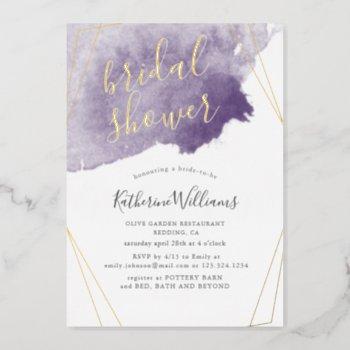 dusty gold and purple bridal shower foil invitation