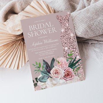 dusty pink botanical floral blush bridal shower invitation