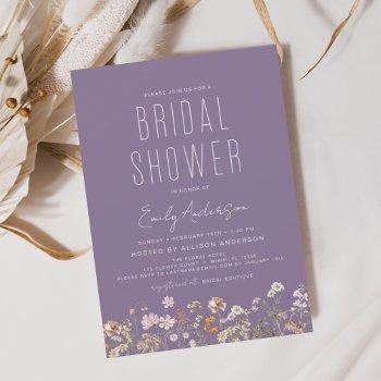 dusty purple boho wildflower bridal shower invitation