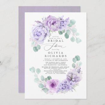 dusty purple flowers elegant soft bridal shower invitation