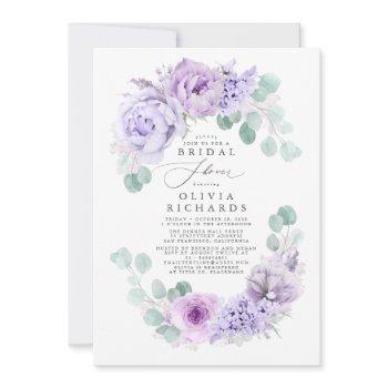 dusty purple flowers elegant soft bridal shower invitation