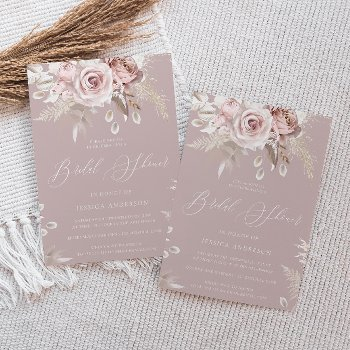 dusty rose & blush boho flowers bridal shower invitation