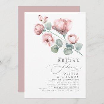 dusty rose floral elegant minimal bridal shower invitation
