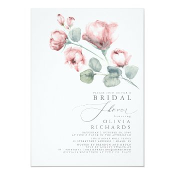 Dusty Rose Floral Elegant Minimal Bridal Shower Invitation Front View