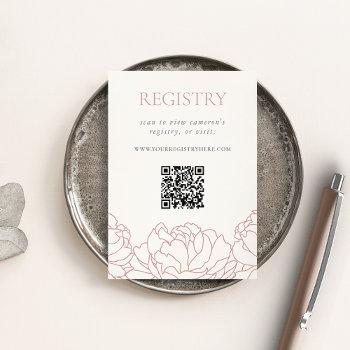 dusty rose floral peony bridal shower registry qr enclosure card