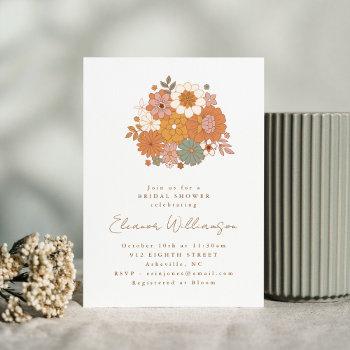 earthy boho floral terracotta simple bridal shower invitation