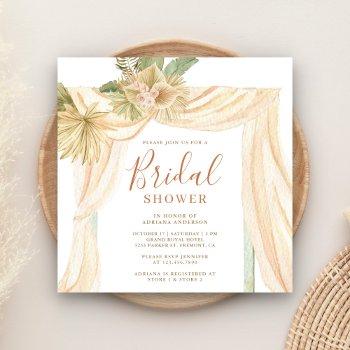 earthy dried palm leaves boho arch bridal shower invitation