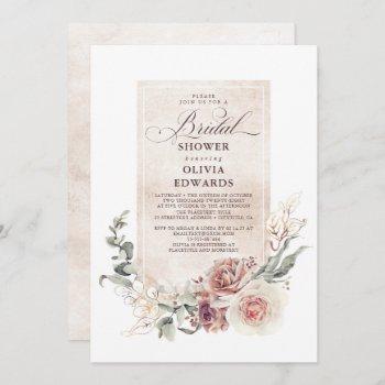 earthy shades flowers boho elegant bridal shower invitation