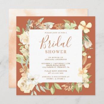 earthy soft peach floral terracotta bridal shower invitation