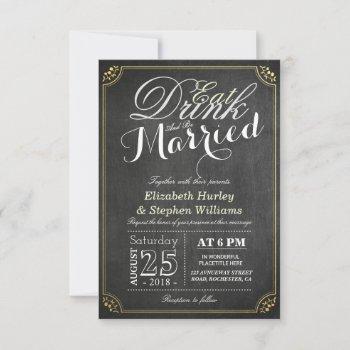 eat drink and be married chalkboard border wedding invitation