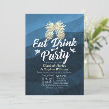 eat drink be married wedding gold pineapple couple invitation