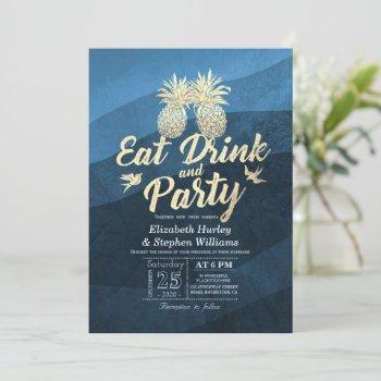 eat drink be married wedding gold pineapple couple invitation