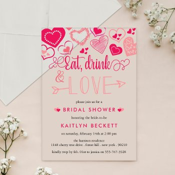 "eat, drink & love" valentine's day bridal shower acrylic invitations