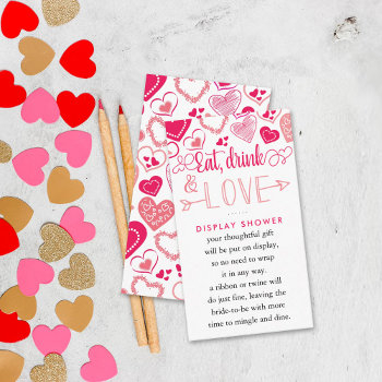 "eat, drink & love" valentine's day bridal shower enclosure card