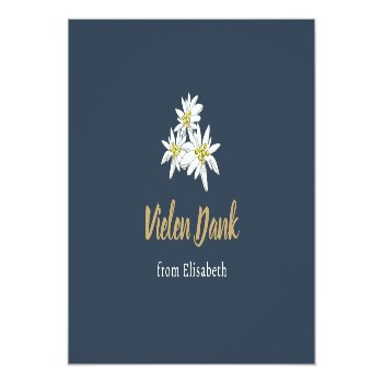 Edelweiss Wildflower Cute Navy Blue Bridal Shower Thank You Card Front View