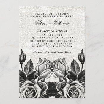 edgy victorian roses black and white bridal shower invitation