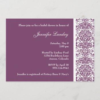 eggplant purple damask bridal shower invitation