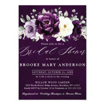 Eggplant Purple Plum Ivory White  Bridal Shower In Invitation Front View