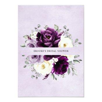 Eggplant Purple Plum Ivory White  Bridal Shower In Invitation Front View