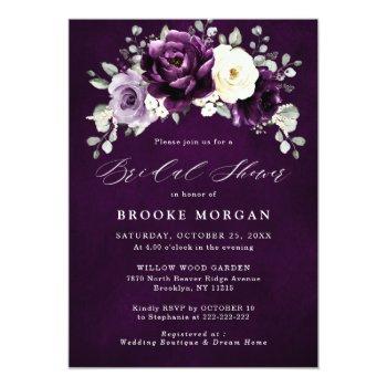 Eggplant Purple Plum Ivory White  Bridal Shower In Invitation Front View