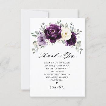 eggplant purple plum ivory white bridal shower     thank you card