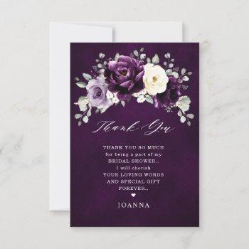 eggplant purple plum ivory white bridal shower     thank you card