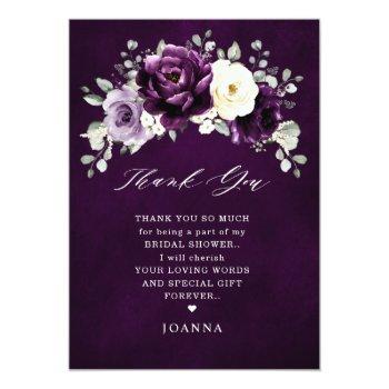 Eggplant Purple Plum Ivory White Bridal Shower     Thank You Card Front View