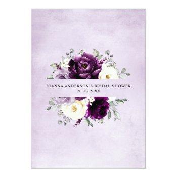 Eggplant Purple Plum Ivory White Bridal Shower     Thank You Card Front View