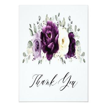 Eggplant Purple Plum Ivory White  Bridal Shower Thank You Card Front View