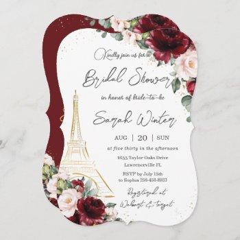 eiffel paris bridal shower burgundy blush floral invitation
