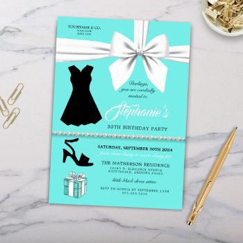 Elegant Aqua Fashion Tiffany Birthday Invitation Front View