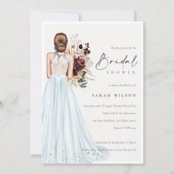 elegant aqua wedding gown bridal shower invite