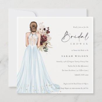 elegant aqua wedding gown bridal shower invite