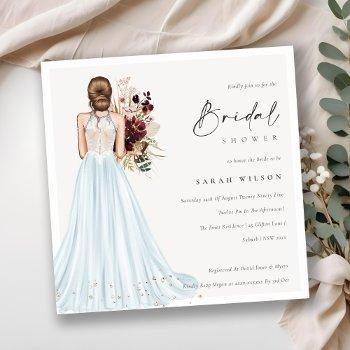 elegant aqua wedding gown bridal shower invite