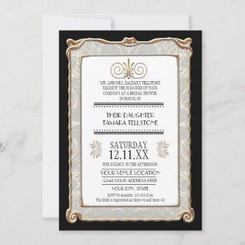elegant art deco nouveau gatsby gold lace wedding invitation