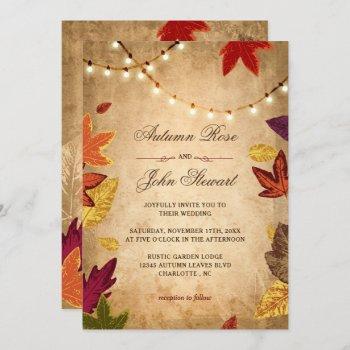 elegant autumn leaves rustic fall wedding invitation