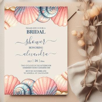 elegant beach seashell modern script bridal shower invitation