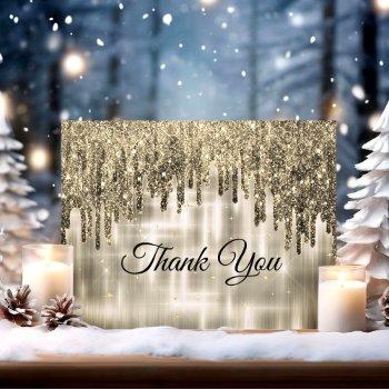 elegant beige gold dripping glitter thank you card