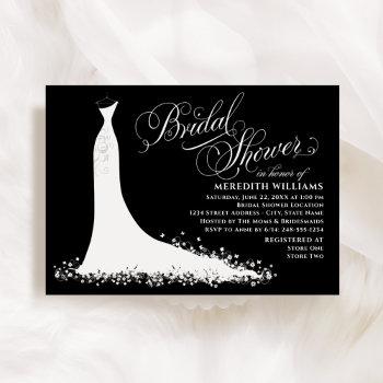 elegant black and white wedding gown bridal shower invitation