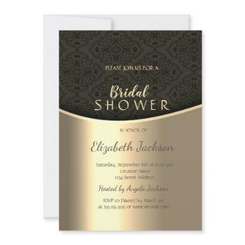 elegant black damask gold bridal shower invitation