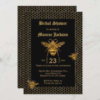 elegant black gold queen bee beehive bridal shower invitation