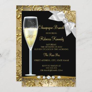 elegant black gold white champagne brunch invite