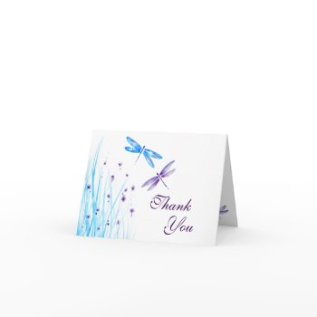 elegant blue and purple watercolor dragonfly thank you card