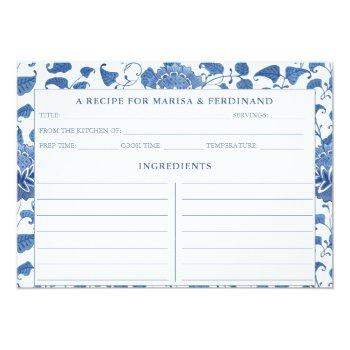 Elegant Blue And White China Pattern Recipe Card Front View