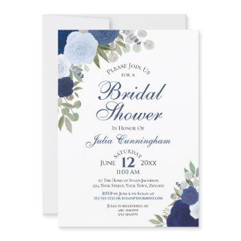 elegant blue boho watercolor floral bridal shower invitation